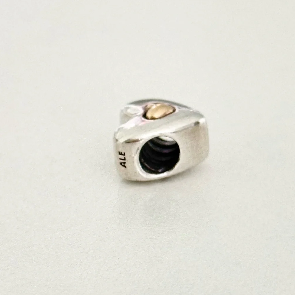Pandora 925 & 14K Gold Happy Anniversary Puffy Heart Rare Retired Bead Charm